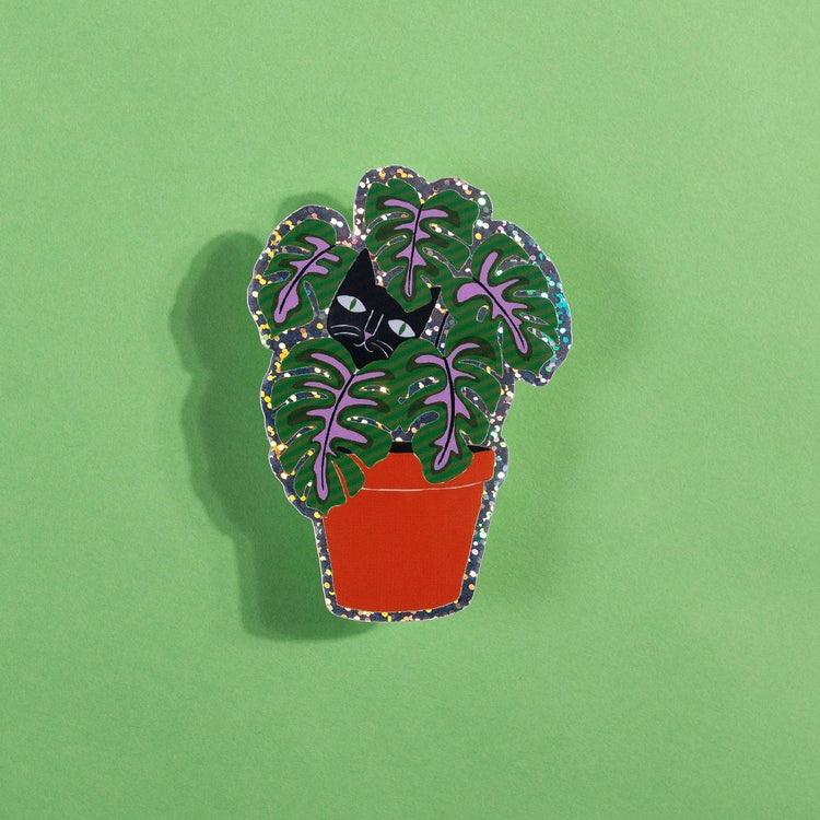 Cat in Pot Glitter Sticker
