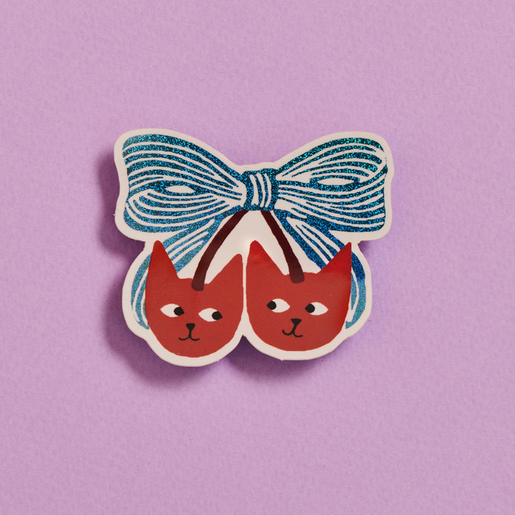 Cherry Bow Cat Sticker