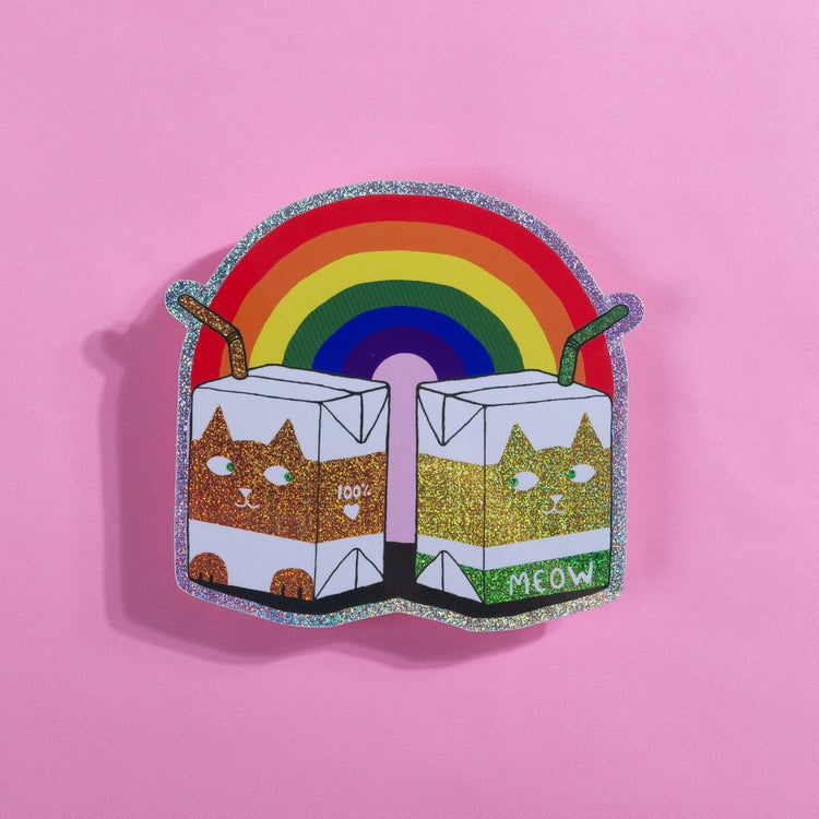 Juice Cat Rainbow Glitter Sticker