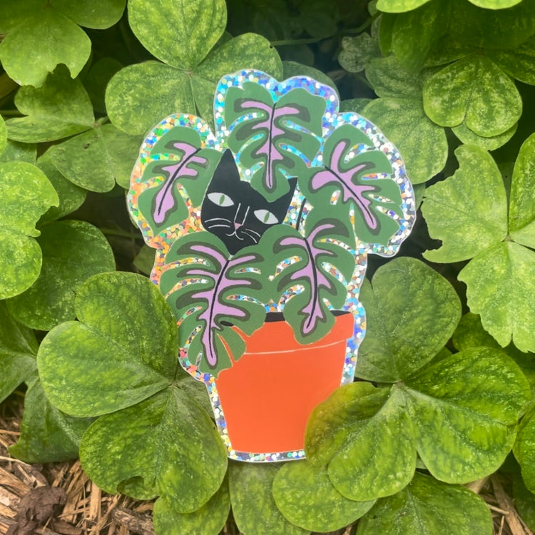Cat in Pot Glitter Sticker