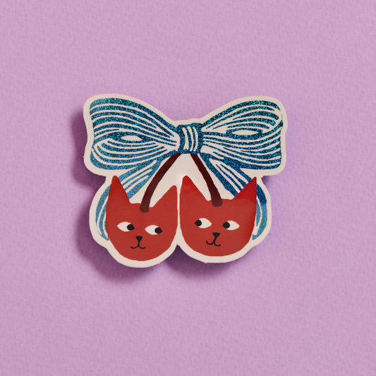 Cherry Bow Cat Sticker