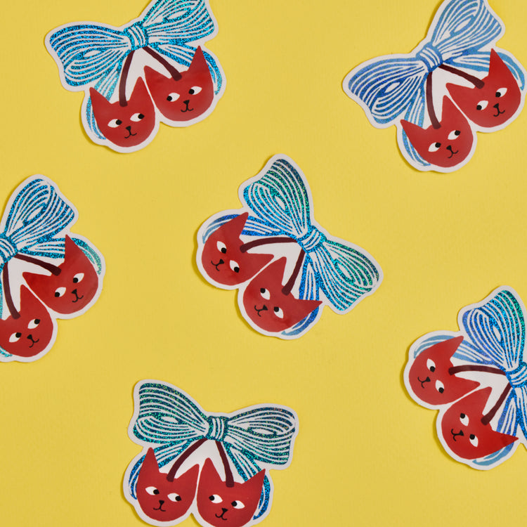 Cherry Bow Cat Sticker