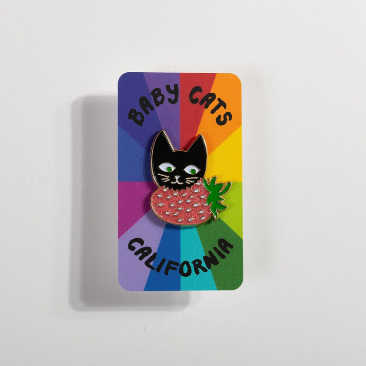 Strawberry Cat Enameled Pin